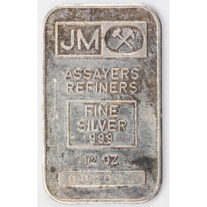 SOLD Johnson Matthey JM 1/2oz .999 Fine Silver Bar - Blank Back