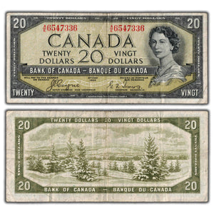 SOLD $20 1954 Bank of Canada Note Devil Face Coyne-Towers A/E Prefix BC-33a - Fine