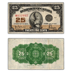 SOLD 25 Cents 1923 Dominion of Canada Note Shinplaster Hyndman DC-24a - VF
