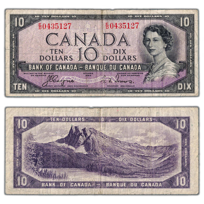 $10 1954 Bank of Canada Note Devil Face E/D Prefix BC-32a - Fine