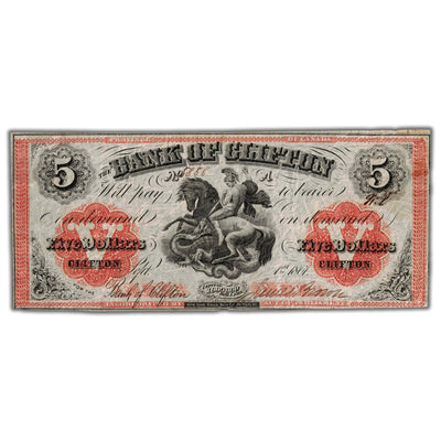 SOLD $5 1861 Bank of Clifton Canada Chartered Note CH #125-12-18