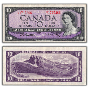 SOLD $10 1954 Bank of Canada Note Beattie-Rasminsky H/T Prefix BC-40b - Circulated