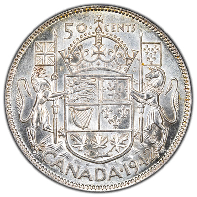 Canada 1942 50 Cents Half Dollar Silver Coin - Almost Uncirculated +
