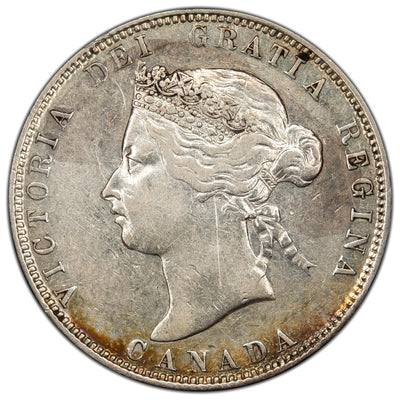 Canada 1874-H 25 Cents Quarter Silver Coin - Lightly Cleaned