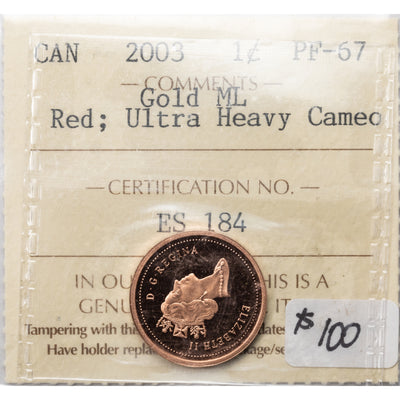 SOLD Canada 2003 Gold Maple 1 Small Cent Coin - ICCS PF-67 Red UHC