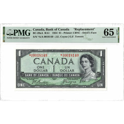 SOLD $1 1954 Bank of Canada Note Devil Face Replacement *A/A BC-29bA - PMG Gem UNC-65 EPQ
