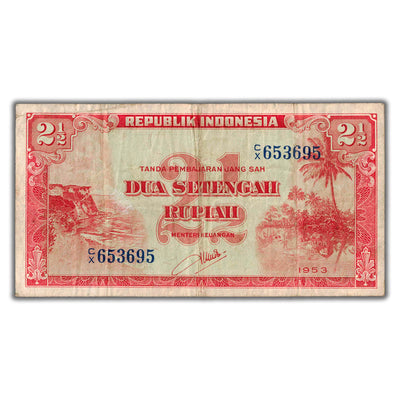 SOLD Indonesia 1953 2 1/2 Rupiah Note P #41 - F/VF