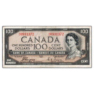 SOLD $100 1954 Bank of Canada Note Devil Face Coyne-Towers BC-35a - F/VF