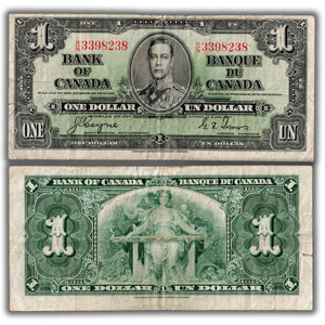SOLD $1 1937 Bank of Canada Note Coyne-Towers R/N Prefix BC-21d - Small Tear