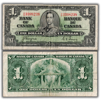 $1 1937 Bank of Canada Note Coyne-Towers R/N Prefix BC-21d - Small Tear