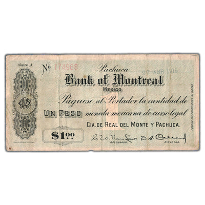 Mexico Bank of Montreal 1915 1 One Peso Note - Circulated