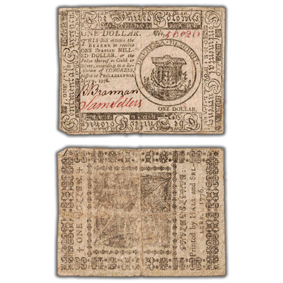 United States Philadelphia 1776 $1 One Dollar Colonial Note CC #23