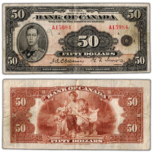 SOLD $50 1935 Bank of Canada Note English Text BC-13 - Light Pencil