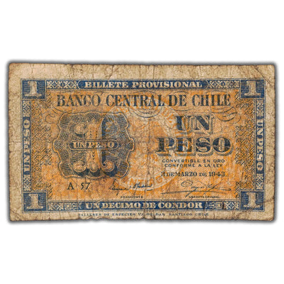 Chile 1943 1 One Peso Note P #90a - Circulated