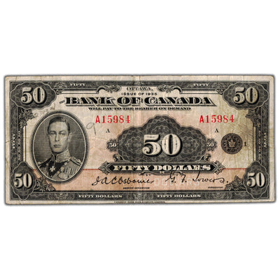 SOLD $50 1935 Bank of Canada Note English Text BC-13 - Light Pencil
