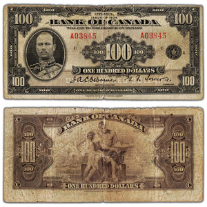 SOLD $100 1935 Bank of Canada Note English Text BC-15 - Circulated (tear)