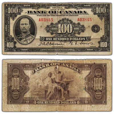 SOLD $100 1935 Bank of Canada Note English Text BC-15 - Circulated (tear)