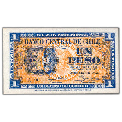 Chile 1943 1 One Peso Note P #90a - Uncirculated