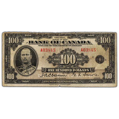 SOLD $100 1935 Bank of Canada Note English Text BC-15 - Circulated (tear)