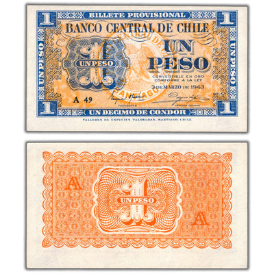 Chile 1943 1 One Peso Note P #90a - Uncirculated