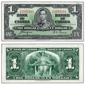 SOLD $1 1937 Bank of Canada Note Coyne-Towers W/M Prefix BC-21d - AU/UNC