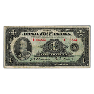 $1 1935 Bank of Canada Note English Text Letter 'B' BC-1 - Fine