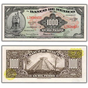 SOLD Mexico 1977 1000 Pesos Note P #52t - Choice UNC