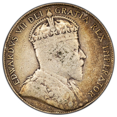 Canada 1910 Victorian Leaves 50 Cents Half Dollar Silver Coin - Fine