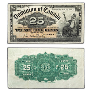 SOLD 25 Cents 1900 Dominion of Canada Shinplaster Note Courtney DC-15a - VF