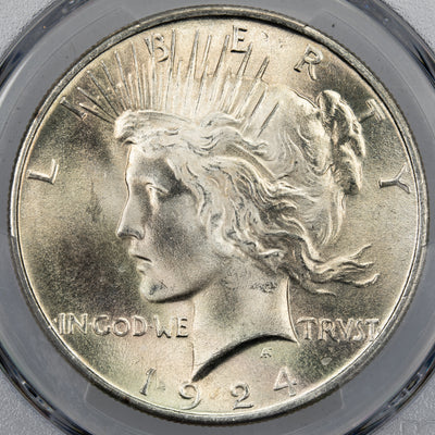 United States 1924 $1 Peace Dollar Silver Coin - PCGS MS-66