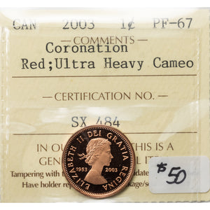 SOLD Canada 2003 Coronation 1 Small Cent Coin - ICCS PF-67 Red UHC
