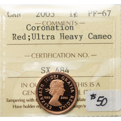 SOLD Canada 2003 Coronation 1 Small Cent Coin - ICCS PF-67 Red UHC