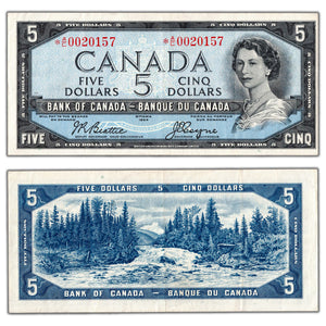 SOLD $5 1954 Bank of Canada Note *A/C Replacement Prefix BC-39aA - About EF