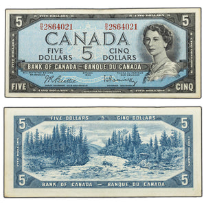 SOLD $5 1954 Bank of Canada Note Beattie-Rasminsky R/S Prefix BC-39b - EF