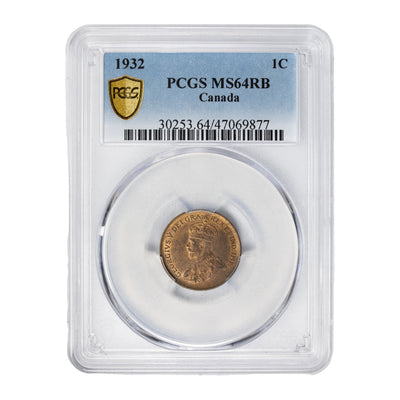 SOLD Canada 1932 1 Small Cent Coin - PCGS MS-64 RB