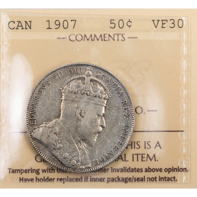 SOLD Canada 1907 50 Cents Half Dollar Silver Coin - ICCS VF-30