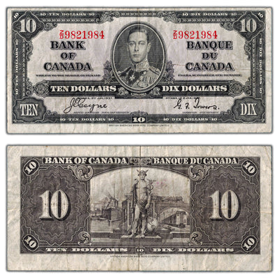$10 1937 Bank of Canada Note Z/D Changeover Prefix BC-24c - F/VF