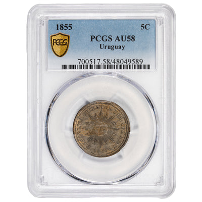 SOLD Uruguay 1855 5 Centavos Coin - PCGS AU-58
