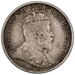 Canada 1909 Round Leaves Cross/Bow Tie 5 Cents Silver Coin - VG-10 (scratches)