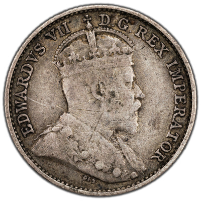 Canada 1909 Round Leaves Cross/Bow Tie 5 Cents Silver Coin - VG-10 (scratches)