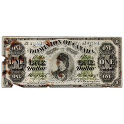 SOLD $1 1878 Dominion of Canada Note Payable at Montreal DC-8e-i - Damaged