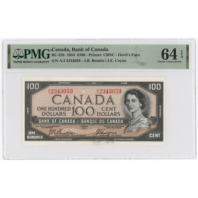 SOLD $100 1954 Bank of Canada Note Devil Face BC-35b - PMG UNC-64 EPQ