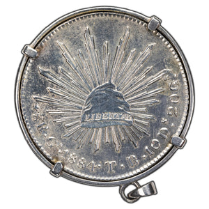 SOLD Mexico 1884 Ga-TB 8 Reales Silver Coin - In Bezel Cleaned