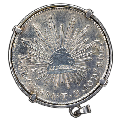 SOLD Mexico 1884 Ga-TB 8 Reales Silver Coin - In Bezel Cleaned