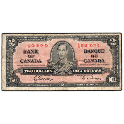 SOLD $2 1937 Bank of Canada Note Gordon-Towers L/B Prefix BC-22b