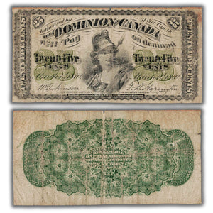 SOLD 25 Cents 1870 Dominion of Canada Shinplaster Note Plain DC-1c - VG