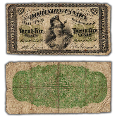 25 Cents 1870 Dominion of Canada Shinplaster Note Letter 'B' DC-1b - VG
