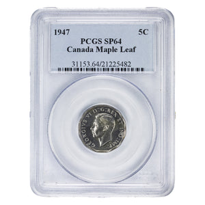 SOLD Canada 1947 Maple Leaf 5 Cents Coin - PCGS SP-64