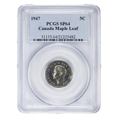 SOLD Canada 1947 Maple Leaf 5 Cents Coin - PCGS SP-64