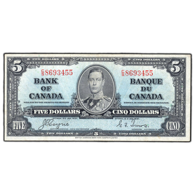 SOLD $5 1937 Bank of Canada Note Coyne-Towers C/S Prefix BC-23c